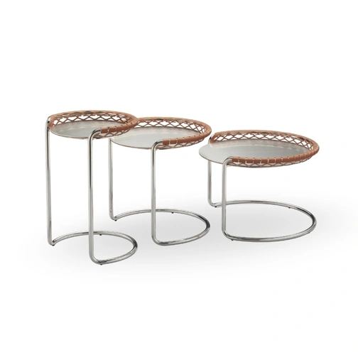 Tavolini P47 in metallo e cuoio intrecciato di Midj