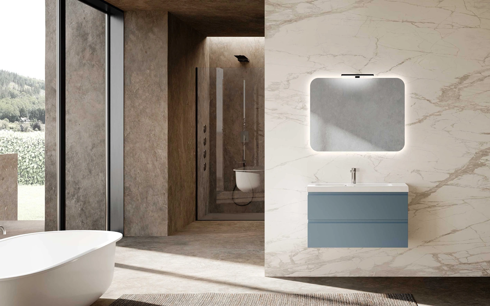 Mobile da Bagno sospeso Block System Square Evo C37 di Baxar