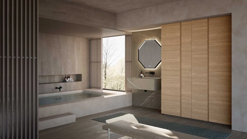 Mobile da Bagno M3 System 308 in gres pietra Piasentina e legno di Baxar