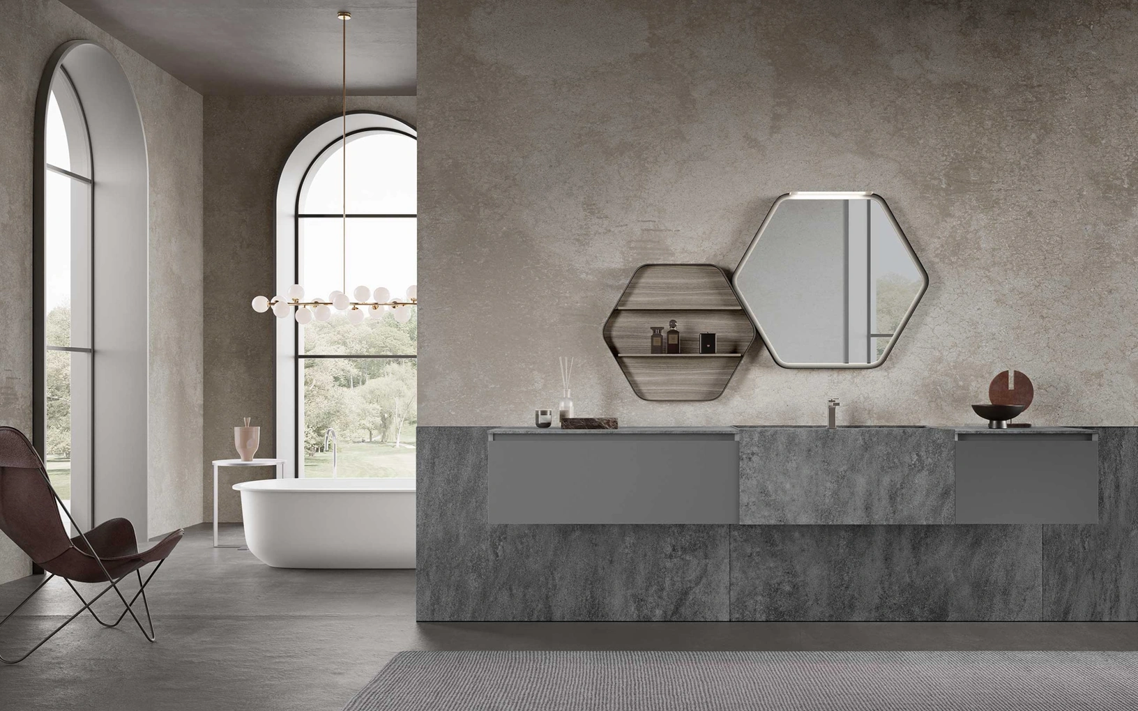 Mobile da Bagno sospeso M3 System 313 in laccato e gres di Baxar