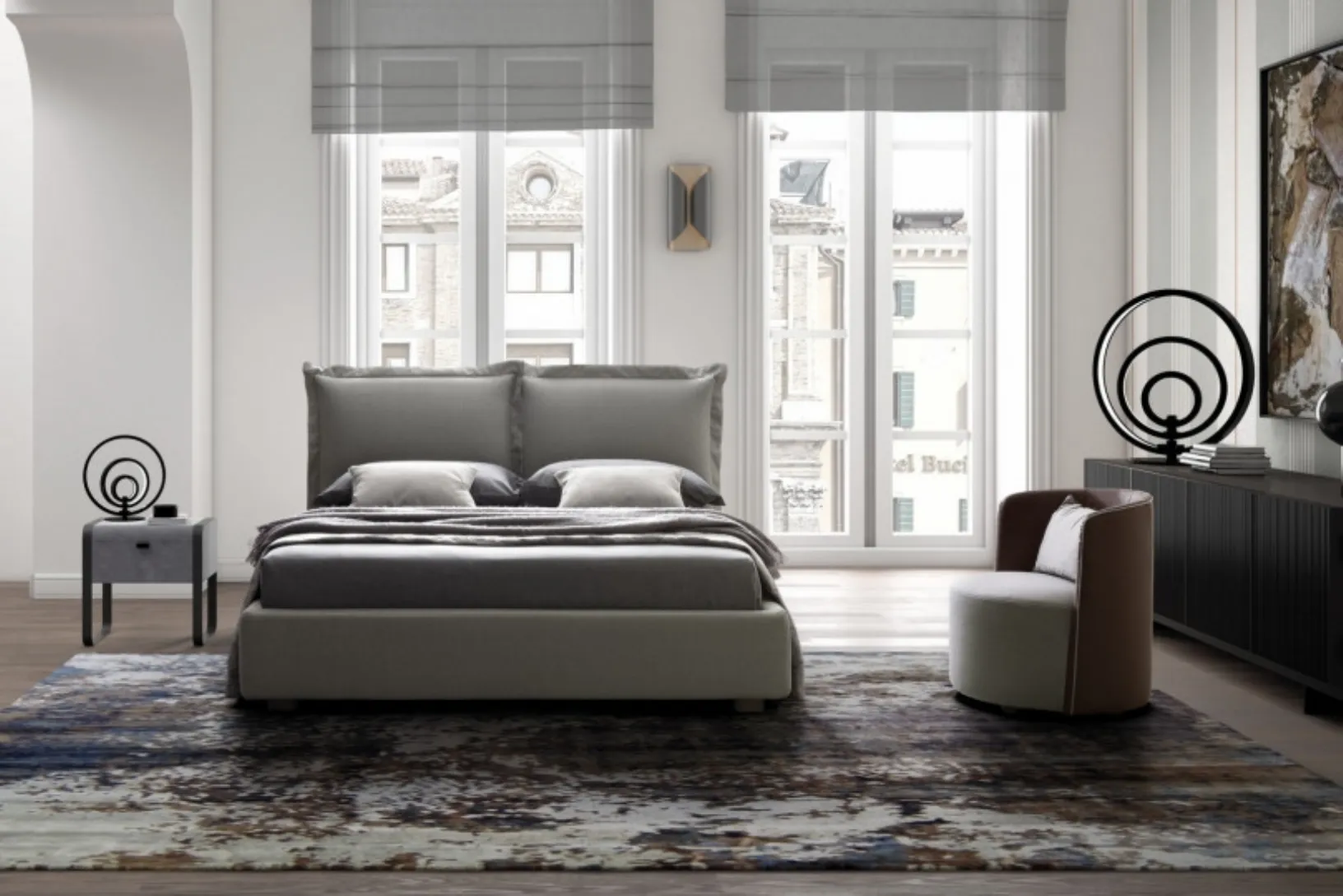 Letto con testiera in tessuto imbottito Catlin di Le Comfort