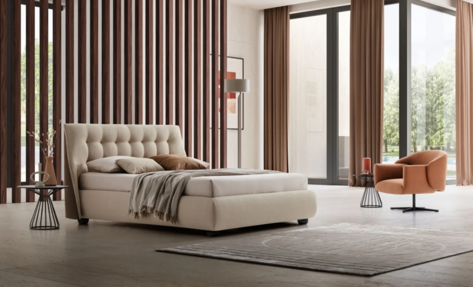 Letto in tessuto imbottito con testiera trapuntata Guscio di Le Comfort