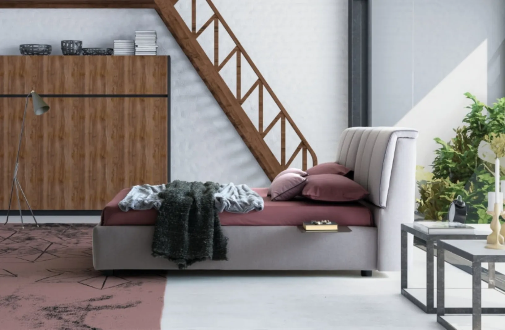 Letto in tessuto con testiera contenitore Inside di Le Comfort