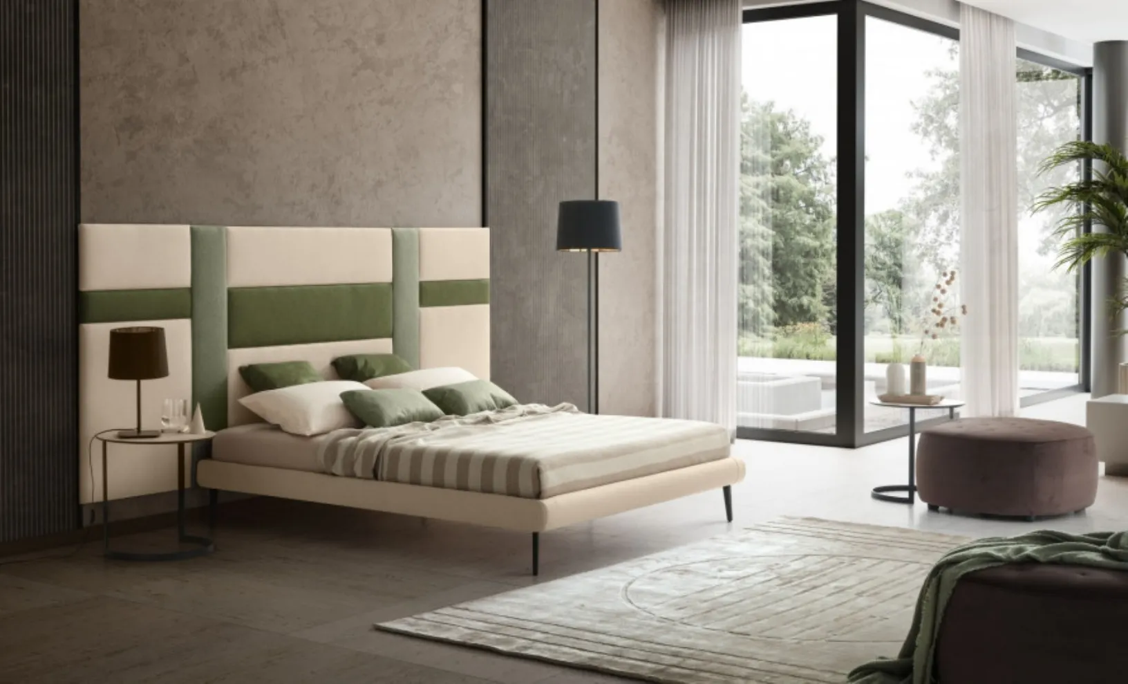 Letto in tessuto con testiera modulare Ground di Le Comfort