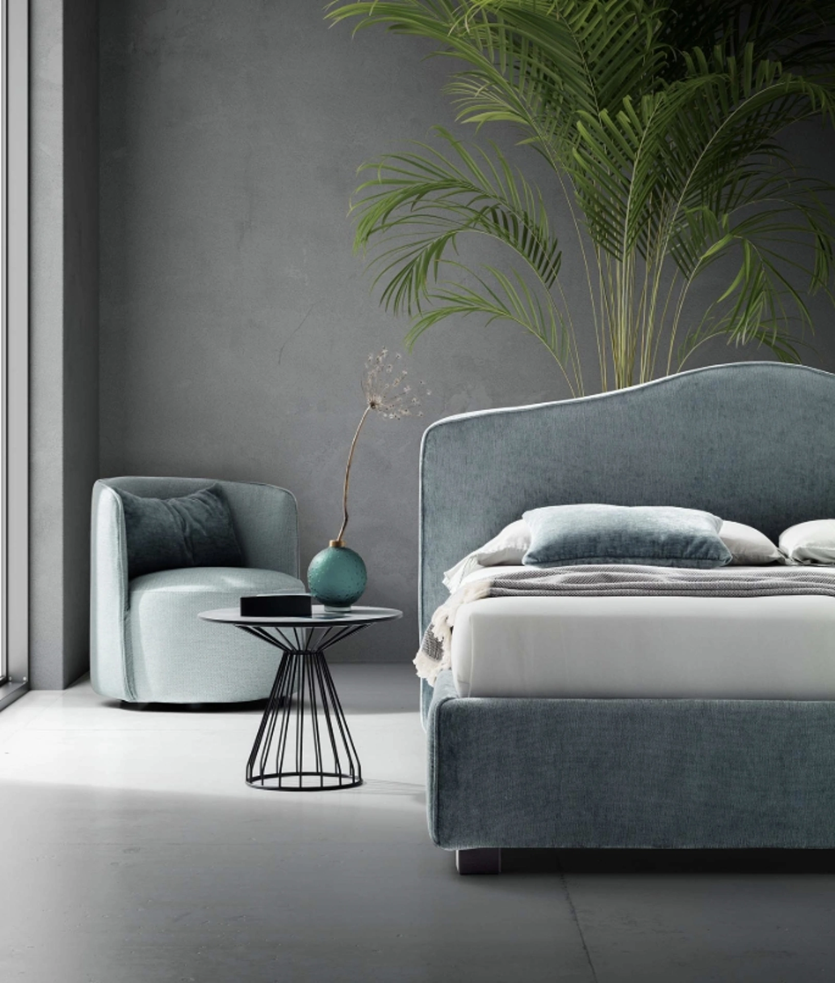 Letto in tessuto imbottito con testiera sagomata Rosa di Le Comfort