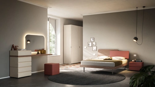 Letto matrimoniale Loli Night 19 in materico Noce e Mattone di Orme