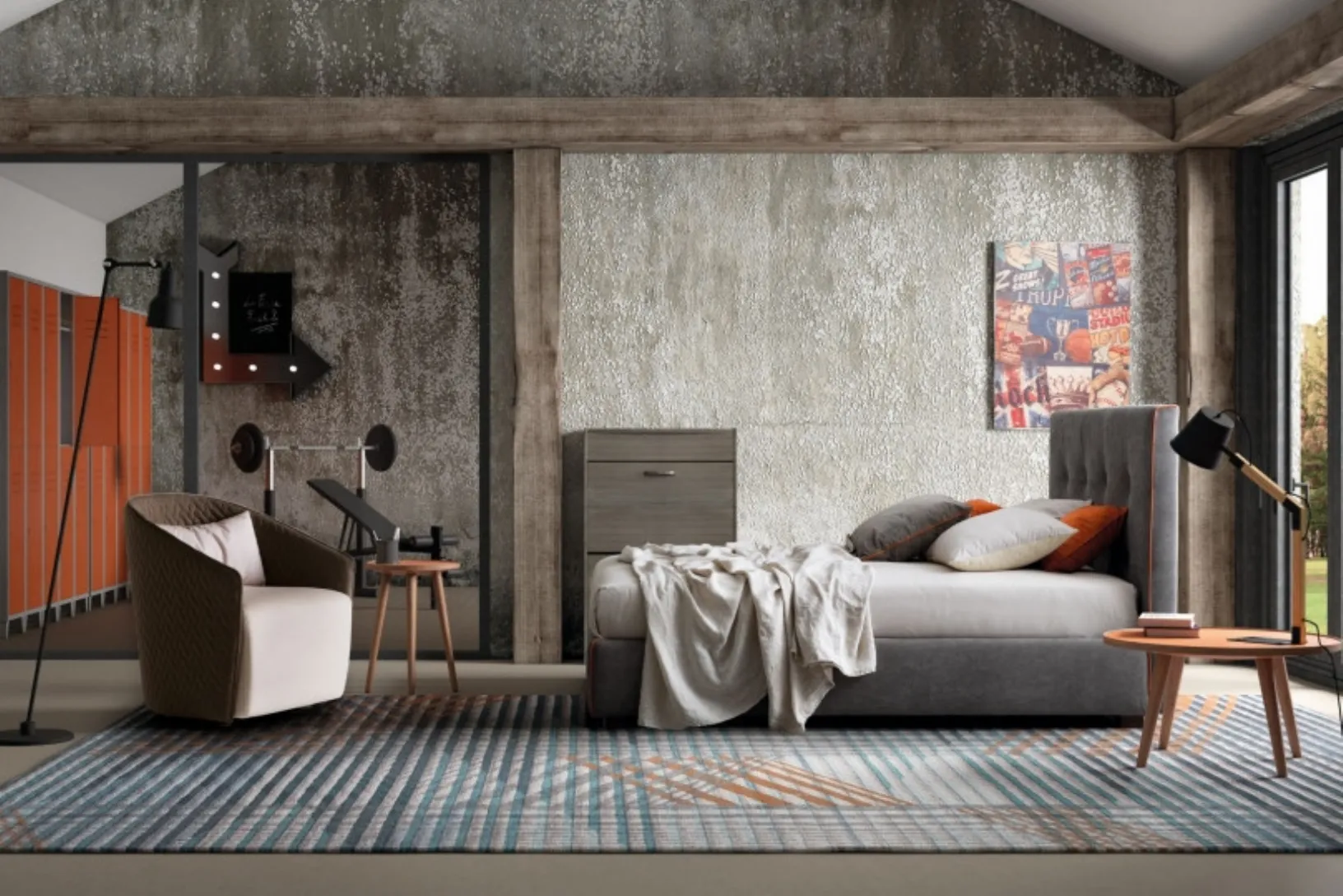 Letto in tessuto imbottito con testiera trapuntata e box contenitore Love di Le Comfort