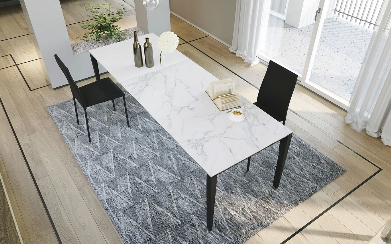 Tavolo allungabile Diapason in vetroceramica bianco Calacatta di Zamagna