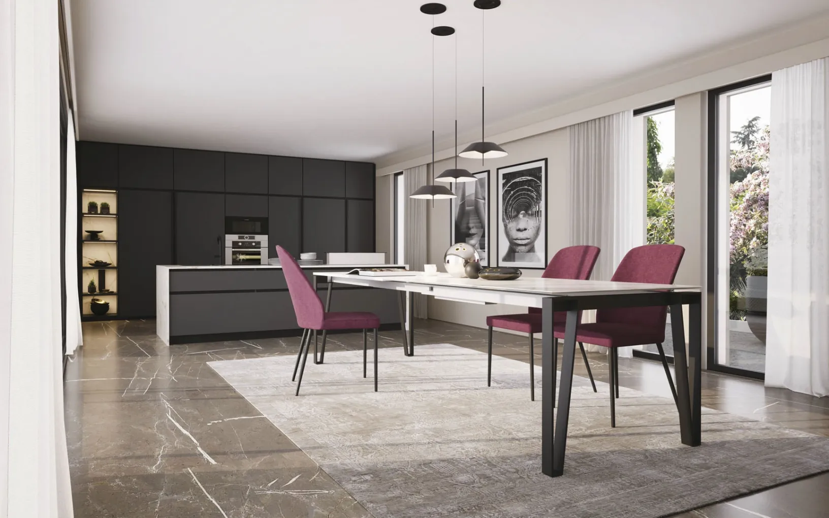 Tavolo allungabile Win in vetroceramica bianco Calacatta di Zamagna